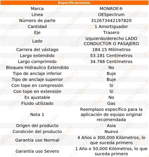 1) Amortiguador Oespectrum Izq/der Tras Grand Vitara 06/13 Foto 3