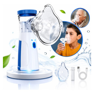 Inalador Portátil Nebulizador Ultrassônico Adulto Infantil Branco E Azul