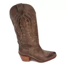 Bota Texana De Mujer Cuero Caña Alta Bordada Bvh101