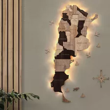 Mapa 3d Led Madera Argentina Design 90x40cm Versión Premium