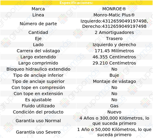 2 Amortiguadores Monro-matic Plus Tra Sunrunner 94-97 Foto 3