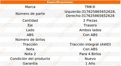 2- Mazas Traseras Con Abs Bmw X5 8 Cil 4.4l 2000/2003 Tmk Foto 2