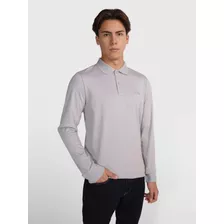 Polo Smooth Cotton Manga Larga Gris De Hombre Calvin Klein