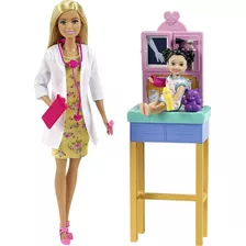 Barbie, Profesiones, Set De Juego Pediatra, Muñeca Con 1 Bebé, Cabello Rubio, Para Niñas De 3 Años En Adelante, Mattel