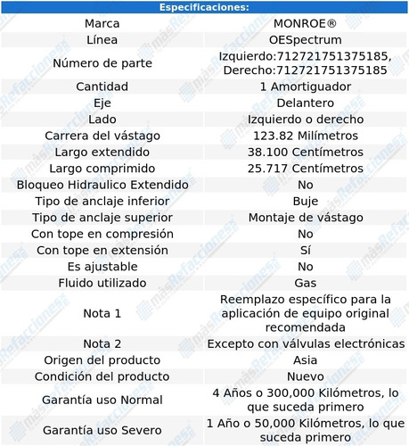 Amortiguador Oespectrum Gas Del Isuzu Axiom 02-04 Monroe Foto 2