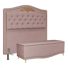 Cabeceira Casal King 195cm Calçadeira Imperial Veludo Rosê Cor Rosa