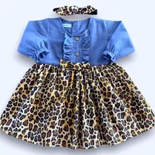 Roupa Bebe Menina Xadrez Manga Longa Com Tiara 100% Algodão