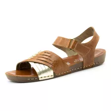 Sandália Flatform Goa Em Couro Crush Caramelo Ouro Andacco