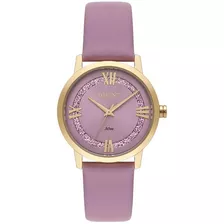 Relógio Orient Eternal Feminino Dourado Couro Lilás Fbsc0033