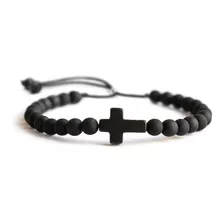 20 Pulseiras Masculina Fem Cruz Crucifixo Preta Ajustavel