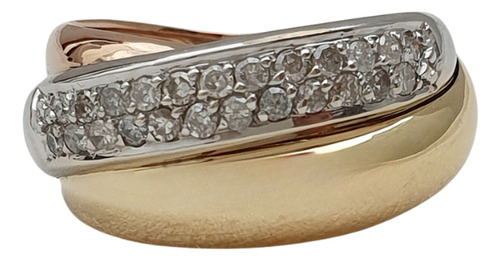 Anel 3 Arcos De Ouro 18k 750 Em 3 Tons Com Diamantes 0,48ct . 14