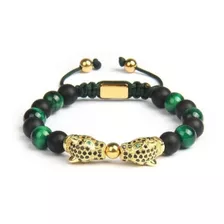 Pulsera Brazalete Hombre Mujer Leopardos Gold Green Zirconia