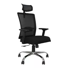 Silla Oficina Respaldo Malla Asiento Tela Negro Con Cabecera