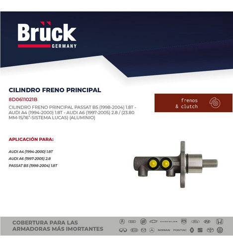 Cilindro Principal Bomba Freno Audi A4 2000 Bruck 8d0611021b Foto 3
