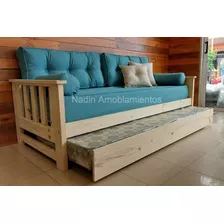 Diván Cama + 2 Colchones + Juego Almohadones Chenille Plain.