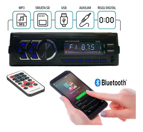 Estéreo Auto Bluetooth Pantalla Mp3 Usb Aux Desmontable Fm