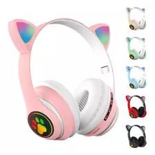 Fone De Ouvido Bluetooth Sem Fio Orelha De Gato Led Tik Tok Cor Rosa