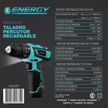 Taladro Percutor Atornillador Inalámbrico De 10mm Energy Ddi10/1/12 C1 12v + 1 Batería De 1.3 Ah + Accesorio Con Caja De Cartón 220v 50hz/60hz