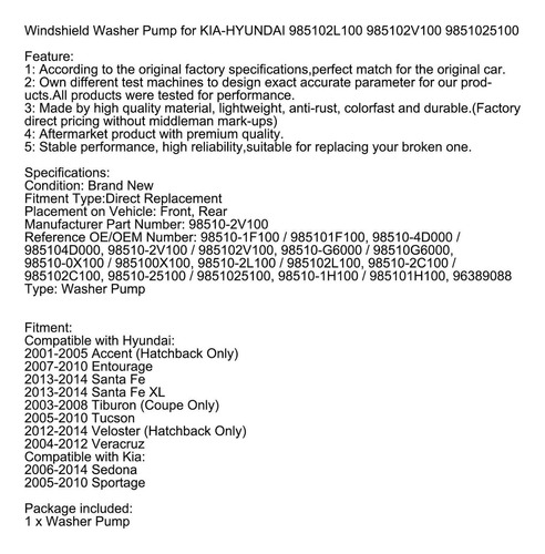 Bomba Lavado Parabrisas Para Kia Sedona Hyundai Santa Tucson Foto 3