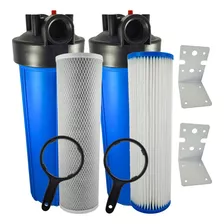 Kit Duplo Filtro Big Blue 20 Completo Carbon Block Plissado Cor Corpo Azul Cabeça Preta