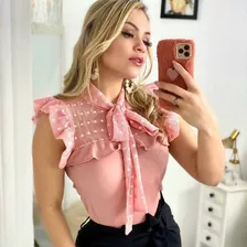 Blusa Feminina Linda Com Detalhe De Laço Pronta Entrega