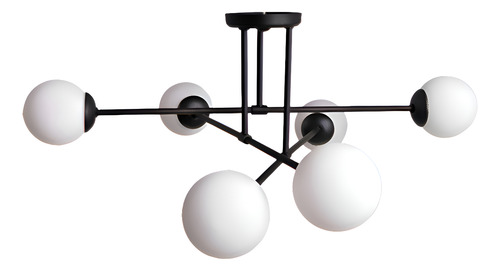 Plafon Araña Spa Elyn 6 Luces  Negro C/ Globo 15cm Apto Led