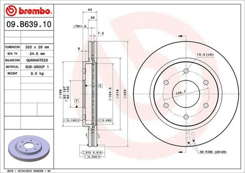 Disco Freno Brembo 09.b639.10 Infiniti Qx56 2005 2006 Foto 2