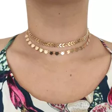 Kit Colar Choker Tendência Escama De Peixe Folheado A Ouro