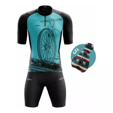 Kit Bike Ciclista Camisa Azul Pro E Bermuda Gel 
