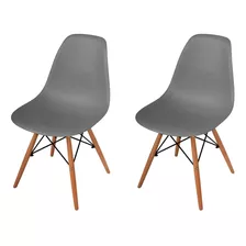 Kit 2 Cadeiras Escritório Eames Pés De Madeira Anima Cinza