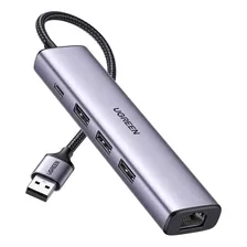 Ugreen Adaptador Usb3.0 Para 3xusb3.0+rj45 C/ Energia Tipo C