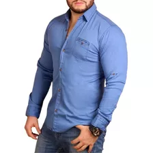 Camisas De Jeans Manga Larga Cuello Camisero Para Hombres 