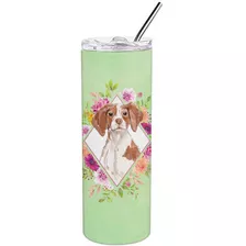 Brittany Spaniel Green Flowers Vasos De Acero Inoxidabl...