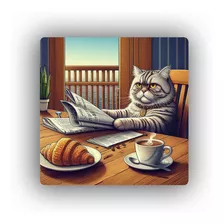 Mousepad Gato Enojado Leyendo El Diario Con Cafe