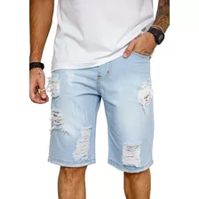 Bermuda Jeans Masculina Desfiada Lisa Slim Skinny Rasgada Nf