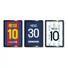 3 Cuadros Camisetas Dorsales Lionel Messi Enmarcado 30x40c/u