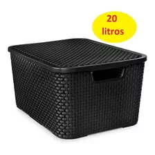 Kit 10 Caixas Organizadora Preto Plástico 20 Litros Rattan