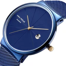 Mini Focus Men Relógios De Quartzo Ultrafinos Simples Cor Da Correia Azul