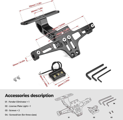 Porta Placa Universal Para Moto Ajustable Con Luz Led Foto 2