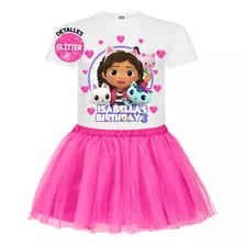 Disfraz Vestido La Casa De Gabby Personalizado Polera + Tutú Niñas Cumpleaños Detalles Glitter