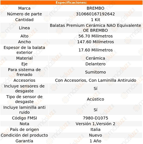 Balatas Ceramicas Del Saturn Relay 05/07 Brembo Foto 3