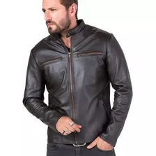 Jaqueta De Couro Legítimo Café Racer Motoqueiro Masculina