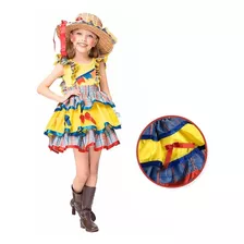 Vestido De Festa Junina Infantil Helo Luxo Xadrez E Amarelo