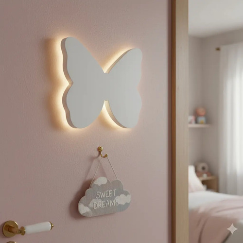 Borboleta Luminosa Decorativa Quarto Menina Led 26 X 23 Cm Decoração Quarto De Bebe E Porta De Maternidade