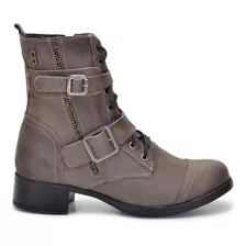 Bota Coturno Feminina Stefanello Couro Orvieto Cinza Ofertas