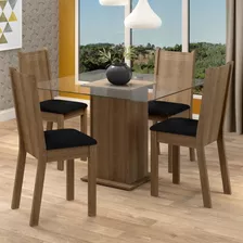 Sala De Jantar Madesa Maya Mesa Tampo Vidro Com 4 Cadeiras Cor Rustic/sintético Preto Mdja0400505zpt