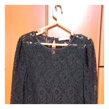 Blusa Negra Encaje Manga Larga Mujer