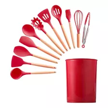 Jogo De Cozinha Silicone 12 Pçs Colher Fouet Escumadeira