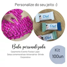 Kit 100 Balinha Bala Personalizada Com Seu Logo Festa Evento