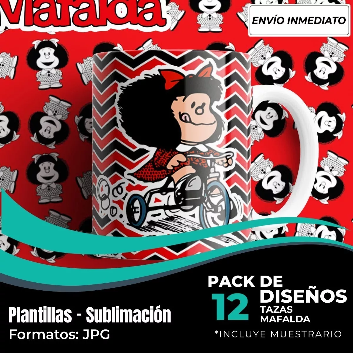 Kit 12 Diseños Plantillas Tazas Mafalda Sublimación M2